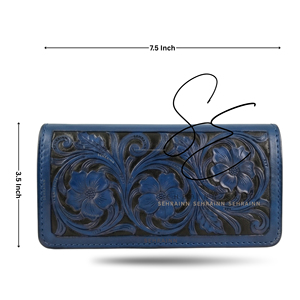 Cartera de Cuero SEHRAINN con Adornos Florales Azules para Mujer, Elegante, para Uso Diario en Todas las Estaciones, Estilo Vaquero - Product Image 3