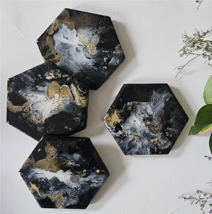 Attractive Resin <b>Coasters</b> Grey Color And <b>Gold</b> Rim Design Unique Design Epoxy Resin <b>Coaster</b> Top Price - Product Image 2