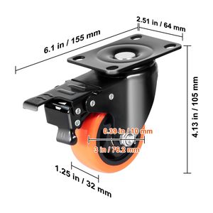 Ruote Girevoli con Piastra da 75mm, Set da 4, Blocco A/B, Silenziose, Resistenti, Capacità di Carico 250 Libbre, Blocco di Sicurezza in PVC, Personalizzabili - Product Image 2