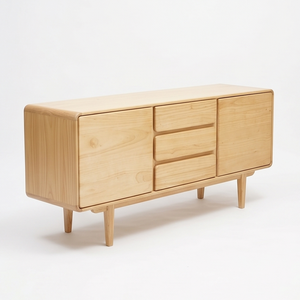 Buffet moderne minimaliste en teck massif, meuble de rangement pour salon, console en bois - Product Image 2
