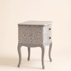 Mesita de Noche Gris de Estilo Antiguo Moderno con Incrustaciones de Hueso Hecha a Mano, Mueble Multifuncional para Dormitorio/Apartamento, India - Product Image 4
