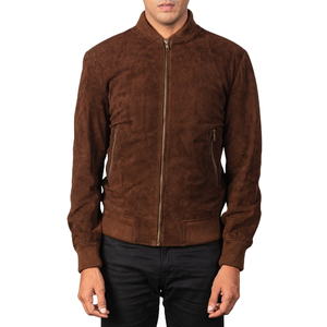Chaqueta Bomber de Gamuza Marrón para Hombre, Cuello Alto, Cierre de Cremallera, Corte Regular Informal, Abrigo de Otoño - Product Image 4