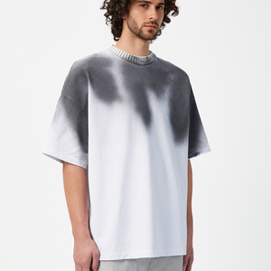 เสื้อยืดโอเวอร์ไซส์ทรงบ็อกซี่สำหรับผู้ชาย สไตล์แฟชั่นสตรีท ผ้าฝ้ายพรีเมียมวินเทจสีเทาและสีขาว ล้างสีแล้ว พิมพ์โลโก้ตามสั่ง - Product Image 5