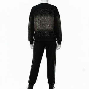 Luxury Rhinestone Tracksuit Set <b>Men</b> Black Sparkle Sweatshirt Jogger Suit Diamond <b>Studded</b> Streetwear Outfit - Product Image 2