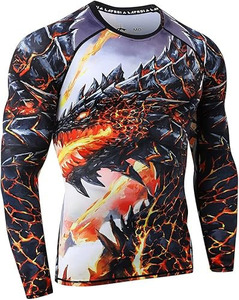 Camiseta de Compresión de Manga Larga para Hombre, con Estampado de Dragón Negro, de Secado Rápido, para Natación - Product Image 1