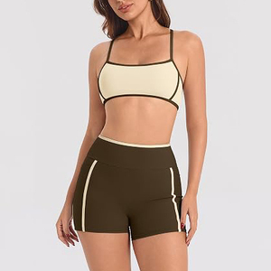 High Elastic Solid Front Logo Women Activewear Set High Waisted Workout Shorts <b>Camisole</b> Sports Bra Yoga Set Four-Way Stretch - Product Image 2