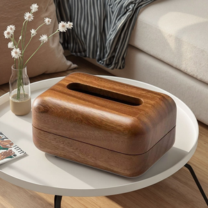 Boîte à mouchoirs multifonctionnelle en bois massif rustique avec logo personnalisé, distributeur de serviettes décoratif, style américain écologique pour la maison - Product Image 6