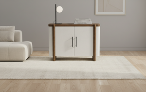 Aparador Moderno de 2 Puertas de Roble Macizo con Puertas de MDF, Madera Natural, Tela Blanca, Ecológico, para Almacenamiento en la Sala de Estar - Product Image 4