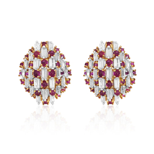 Pink Round White Baguette CZ Stud <b>Earrings</b> for Women Real 925 Sterling Silver, Screw <b>Back</b> - Product Image 1