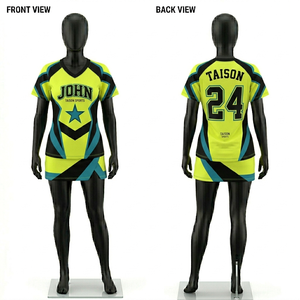 Conjunto de Jersey de Porristas para Mujer, Poliéster y Spandex de Primera Calidad, Transpirable, Diseño de Paneles en Amarillo Neón y Negro, Sublimación, Logotipo Personalizado - Product Image 1