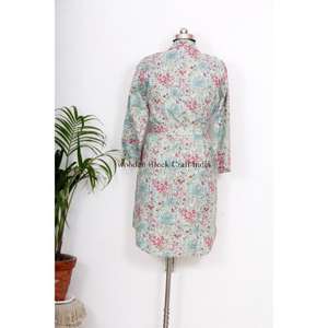 Kimono de Algodón Hecho a Mano en India para Mujer, Camisa Larga con Cinturón, Decoración de Botones, Estilo Étnico, para Playa o Descanso - Product Image 6