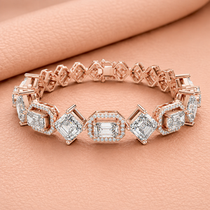 Pulsera Geométrica de Oro Rosa con Diamantes y Piedras de Corte Esmeralda, Joyería de Lujo para Mujer, Regalo - Product Image 2