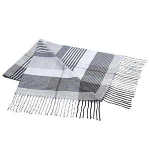 Châle classique en laine à carreaux, longue écharpe d'hiver pour femme avec franges, motif teint en fil - Product Image 1