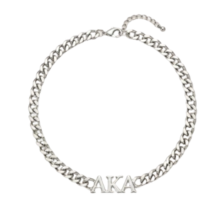 Collier AKA en lettres grecques argentées, pendentif en acier inoxydable, chaîne de bijoux, cadeau pour femmes, couleur argent - Product Image 1