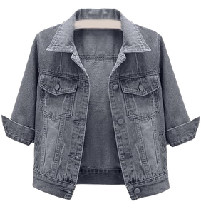 Women's 3/4 Sleeve <b>Cropped</b> <b>Denim</b> <b>Jacket</b> Light Wash Short Jean <b>Jacket</b> Trucker Coat Button-Up Casual Distressed Crop Jean <b>Jacket</b> - Product Image 5
