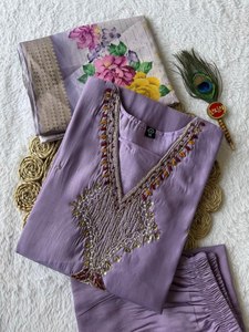 Pure Viscose Simer <b>Silk</b> <b>Fabric</b> Heavy Embroidery Floral Printed Bright Color Designer Salwar Suit For Party& Function Wear Outfit - Product Image 6