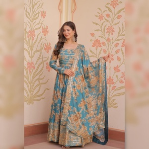 Colección de Vestidos de Seda Rusa Premium para Mujer con Dupatta, Diseño Exclusivo, Lentejuelas en Relieve, Secado Rápido, Largos hasta el Suelo, Ideales para Fiestas - Product Image 1