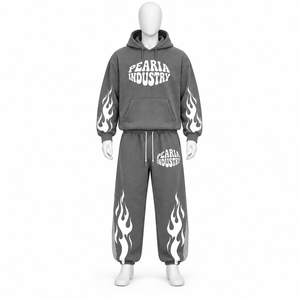 Conjunto Deportivo Personalizado 100% Algodón, Sudadera con Capucha y Estampado de Llamas, Pantalones Acampanados, Ropa Casual de Invierno - Product Image 1