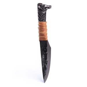 Hand Forged Boar's Head Viking Knife Leather Sheath Straight Edge Carbon <b>Steel</b> DIY OEM/ODM for Outdoor Use Raven Norse Knife - Product Image 3