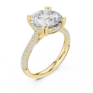 Bague de fiançailles en or jaune avec diamant de laboratoire pour femme, solitaire taille ronde avec halo de diamants, bague de mariage de luxe - Product Image 3