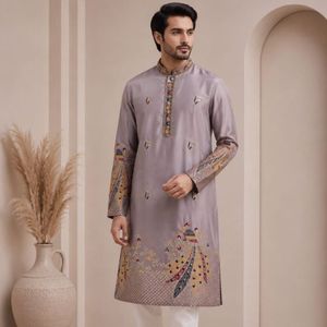 Kurta Daman de créateur, élégant et richement brodé, avec pyjama en coton Raymond, prix de gros par Royal Export - Product Image 4