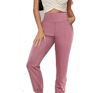 Womens High-Waist <b>Summer</b> Trousers Casual Drawstring Skinny Fit 100% Cotton Breathable Work <b>Pants</b> for Adults - Product Image 1