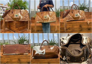Bolso de viaje con flecos personalizado de gran capacidad de cuero de vaca mecanizado a mano con cremallera - Product Image 3