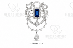 Broche de Plata Azul Real con Corte Esmeralda, Lujoso Colgante de Plata de Ley 925 con Diamantes Pavé, Joyería Fina para Eventos Formales - Product Image 2