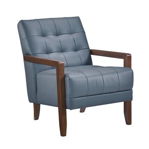 Poltrona Moderna in Pelle Blu con Finitura in Legno di Noce, Arredamento per Soggiorno - Product Image 1