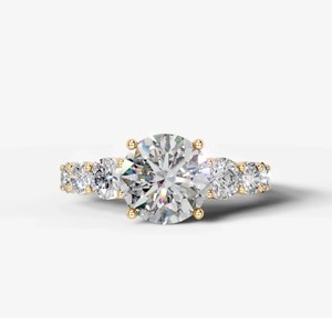 Anillo de Siete Piedras de Moissanita, Plata de Ley 925, Chapado en Oro Amarillo, Anillo de Compromiso, Boda, Aniversario, Eternidad, Joyería Nupcial de Lujo - Product Image 1