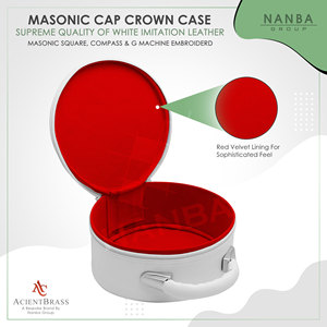 Étui pour casquette de maître maçon Blue Lodge - Simili cuir blanc avec broderie à la main du carré et des compas (G) - Product Image 3