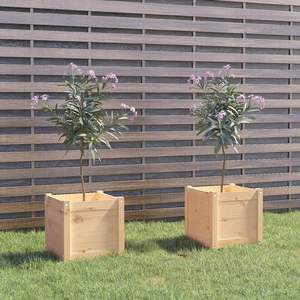 Ensemble de 2 pots de fleurs et jardinières moyennes en bois de pin massif naturel - Product Image 1