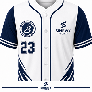 SINEWY SPORTS Men's Baseball Jersey Bladerunners 23 Sublimated <b>White</b> Navy Moisture Wicking Short Sleeve Regular Fit - Product Image 4