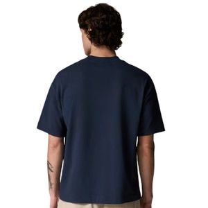 Men Oversized Navy Blue T Shirt Short Sleeve Crew Neck Cotton Casual Streetwear Top <b>Small</b> <b>Chest</b> Logo Summer Tee - Product Image 6