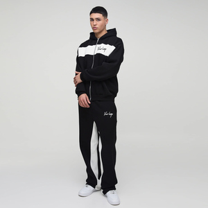 Conjunto Deportivo Unisex de Invierno para Hombre, Talla Grande, Color Sólido, Sudadera Corta con Bloques de Color, Pantalones Deportivos Anchos, Estilo Urbano - Product Image 5