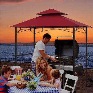 Gazebo per Barbecue da Esterno Rosso 8 X 5 X 8.4 Piedi con 2 Ripiani - Product Image 6