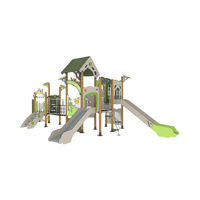 Aire de jeux extérieure pour enfants avec toboggans et cordes Série bois écologique