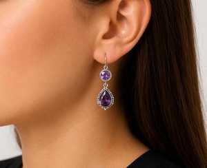 Pendientes Colgantes de Amatista Púrpura, Joyería Boho con Piedras Preciosas, Hechos a Mano, Regalo de Boda o Compromiso para Ella, Chapados en Plata de Ley - Product Image 6