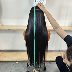 Peluca de cabello virgen vietnamita liso natural para encaje frontal transparente, cabello humano frontal largo de doble densidad, negro, gorra mediana - Product Image 4