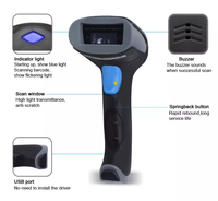 Lecteur de codes-barres sans fil 2,4 GHz portable pour supermarché, scanner de codes QR 1D 2D USB, 300 lectures/secondes, portée 0-100 m, garantie 1 an, en stock