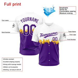 เสื้อเบสบอลแบบซับลิเมชั่น สีขาวไล่เฉดสีม่วง ชื่อทีม 00 ระบายความชื้นได้ดี แขนสั้นสำหรับผู้ชาย ใส่ได้ทุกฤดูกาล - Product Image 4