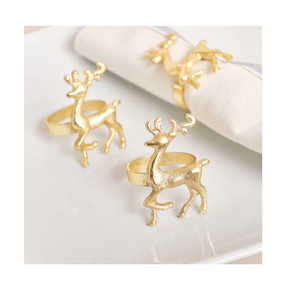 Anneau de serviette en laiton de style classique, fait main, durable, écologique, motif renne, doré poli, pour Noël - Product Image 1