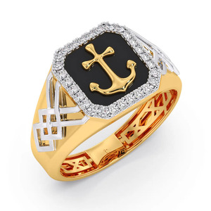 Bague en or avec diamant et émail noir Anchor - Product Image 1