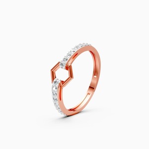 Anillo moderno de eslabones hexagonales con diamante cultivado en laboratorio de 0.21 quilates en oro amarillo, blanco y rosa de 9 quilates - Product Image 3