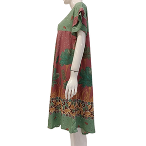 Camisón de Rayón con Cuello Cuadrado y Cintura Elástica para Mujer, con Mangas Cortas en Capas, para Verano, por Chrysanta - Product Image 4