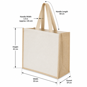 Sac fourre-tout en toile de coton naturel 280 GSM avec soufflet en jute laminé PP, 33x41x19 cm, poche intérieure, logo personnalisé, vente en gros, OEM, ODM - Product Image 3