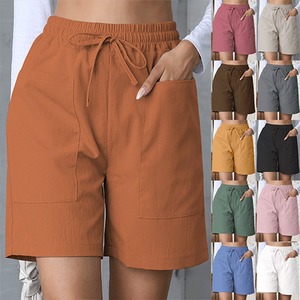 Shorts de Algodón de Cintura Alta para Mujer, Color Verde Sólido, con Cordón, Estilo Casual, con Bolsillos, Transpirables, Estilo Veraniego - Product Image 3