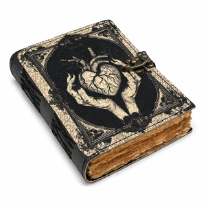 Anatomical Heart Leather Journal with Sewing Binding Gothic Grimoire Sketchbook Deckle Edge Paper Hardcover 100 Sheets - Product Image 2