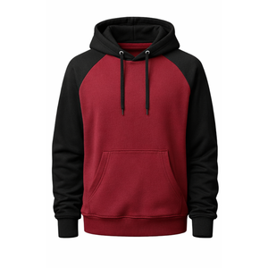 Sudaderas deportivas premium de dos tonos con mangas raglán, color granate y negro en contraste, sudaderas de alta calidad para hombre. - Product Image 1