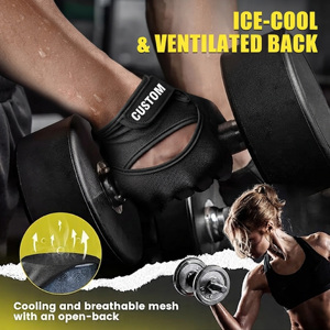 Black Half <b>Finger</b> Fitness Gloves for Weight Lifting & Bodybuilding Gym Workout with Palm Protection and Adjustable Wrist <b>Strap</b> - Product Image 3